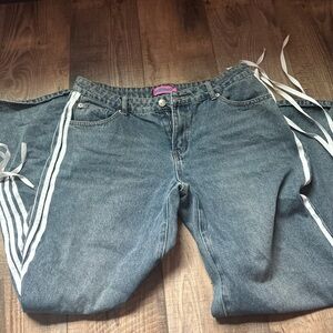 Blue Denim Jeans with Side Stripes